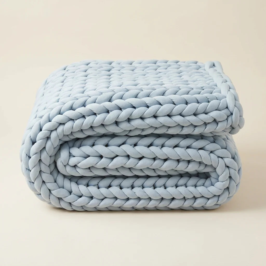 Handmade Premium Chunky Knitted Weighted Blanket for Anxiety Relief, Breathable Cotton