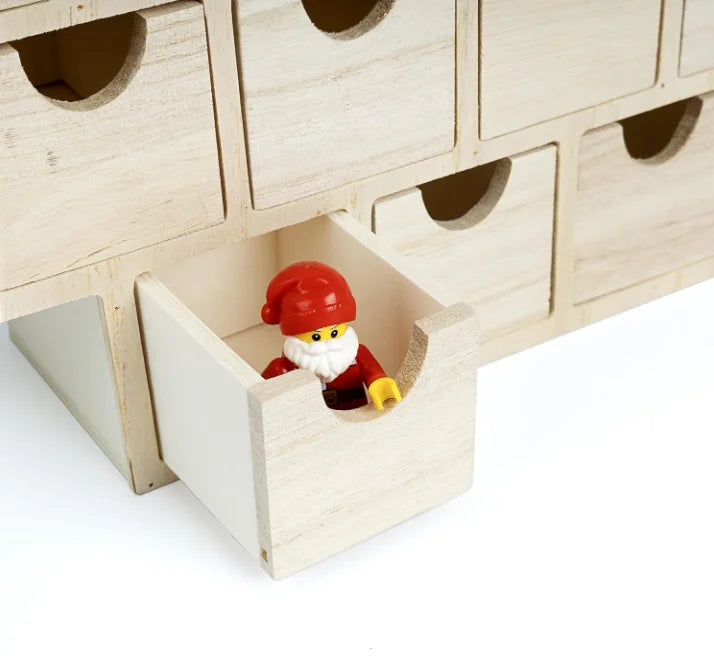 Painted Solid Wood Christmas Tree Shaped Countdown Calendar Storage Box Advent Drawers