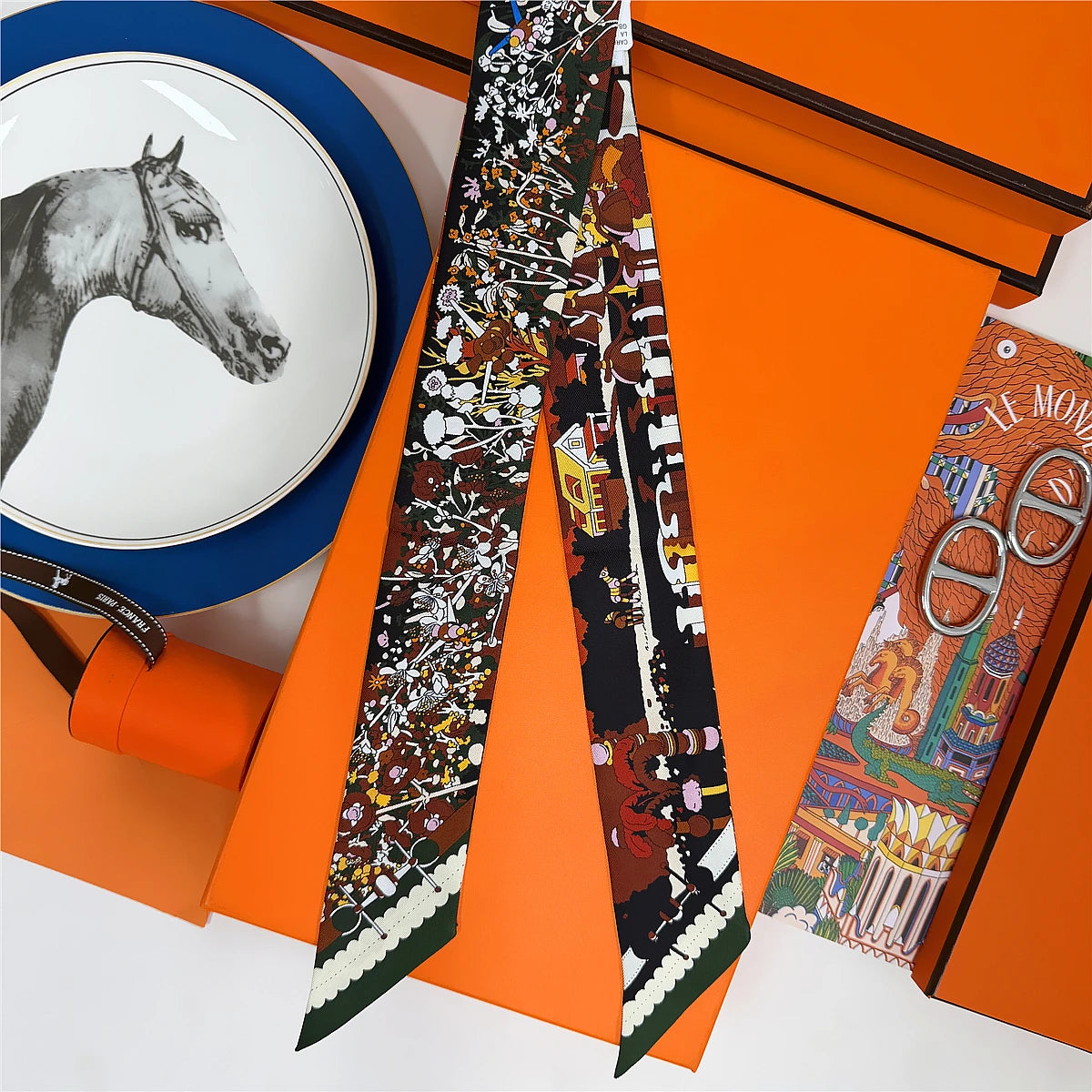 5*86 Cm Neck 100% Silk Scarf Custom Printing Scarves Designer Head Bag Women Stylish