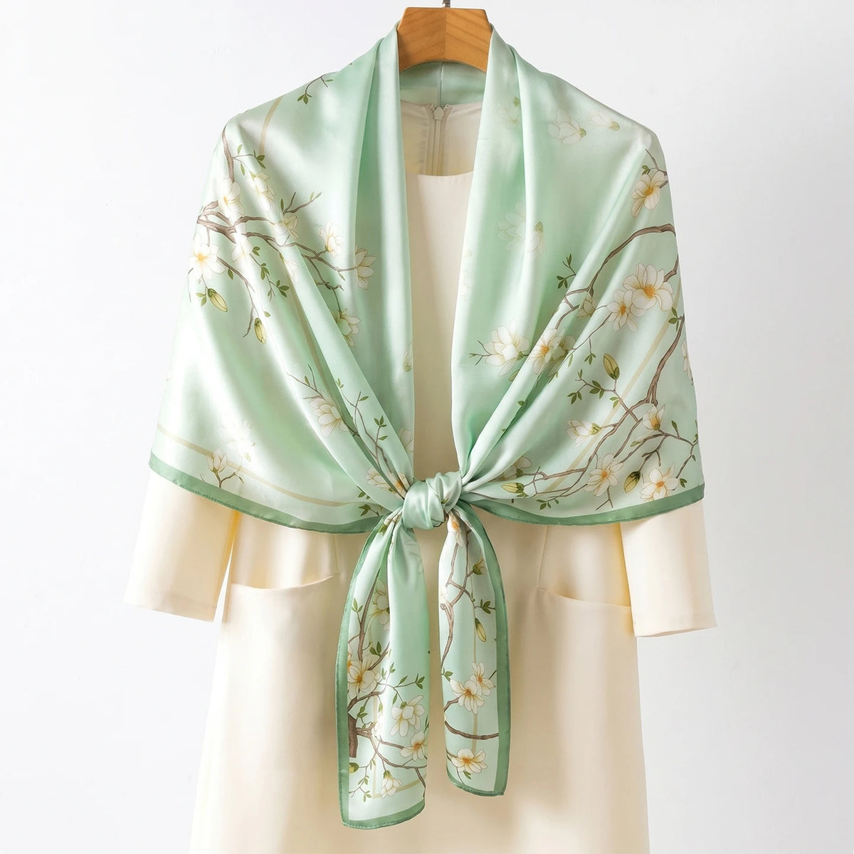 Luxury 100% Mulberry Silk Shawl for Women Custom Digital Print Vintage Floral Long Scarf