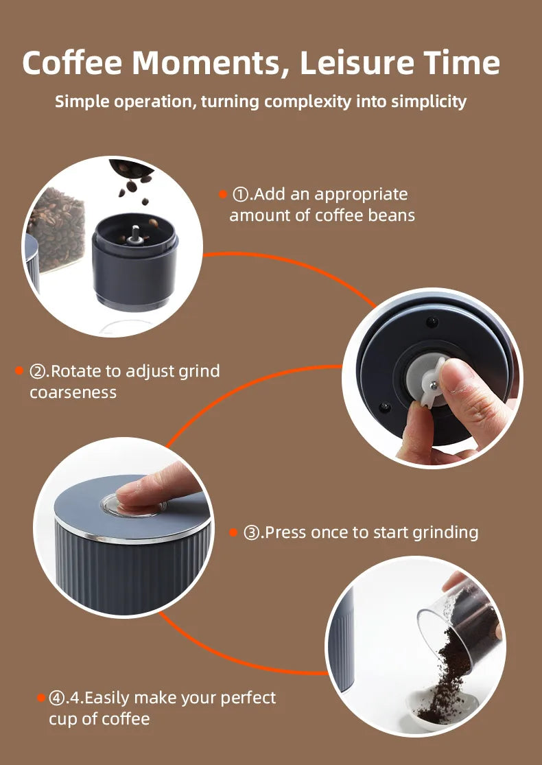 New Popular USB Rechargeable Electric Round Coffee Beans Grinder Portable Outdoors