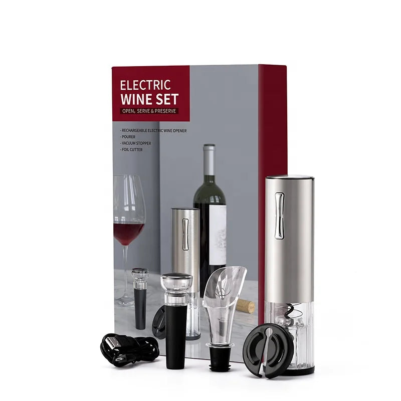New Stainless Steel Rechargeable Electric Wine & Champagne Corkscrew Bottle Opener Gift