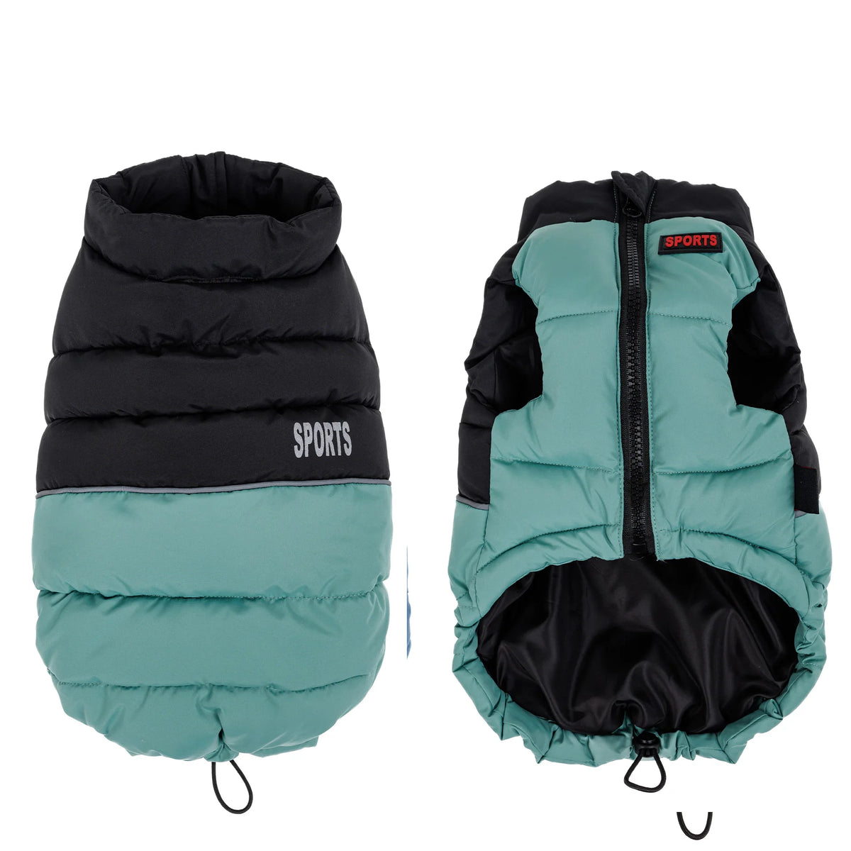 Two Tone Sports Dog Puffer Vest Winter Warm Pet Coat Reflective Strip Zipper Design