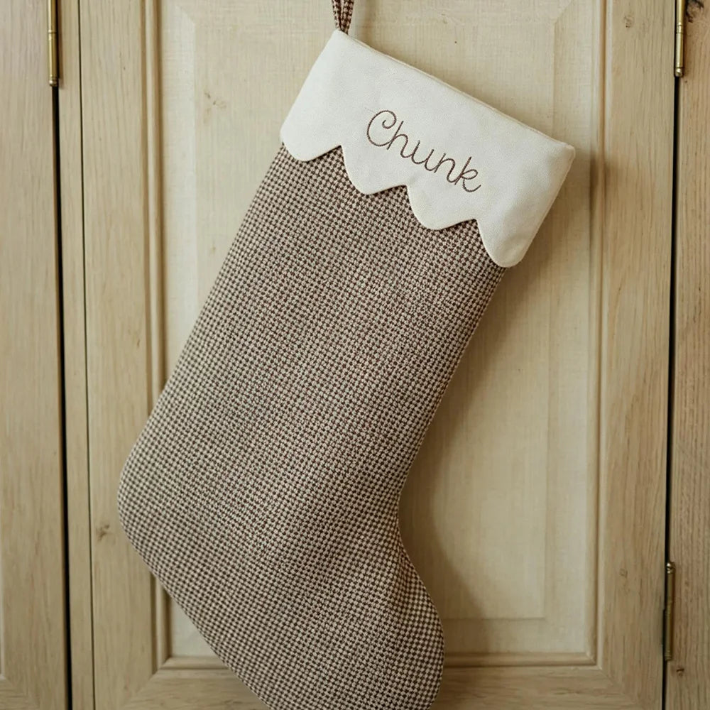 Custom Gingham Cotton Christmas Stocking With Personalized Name Embroidery for Family