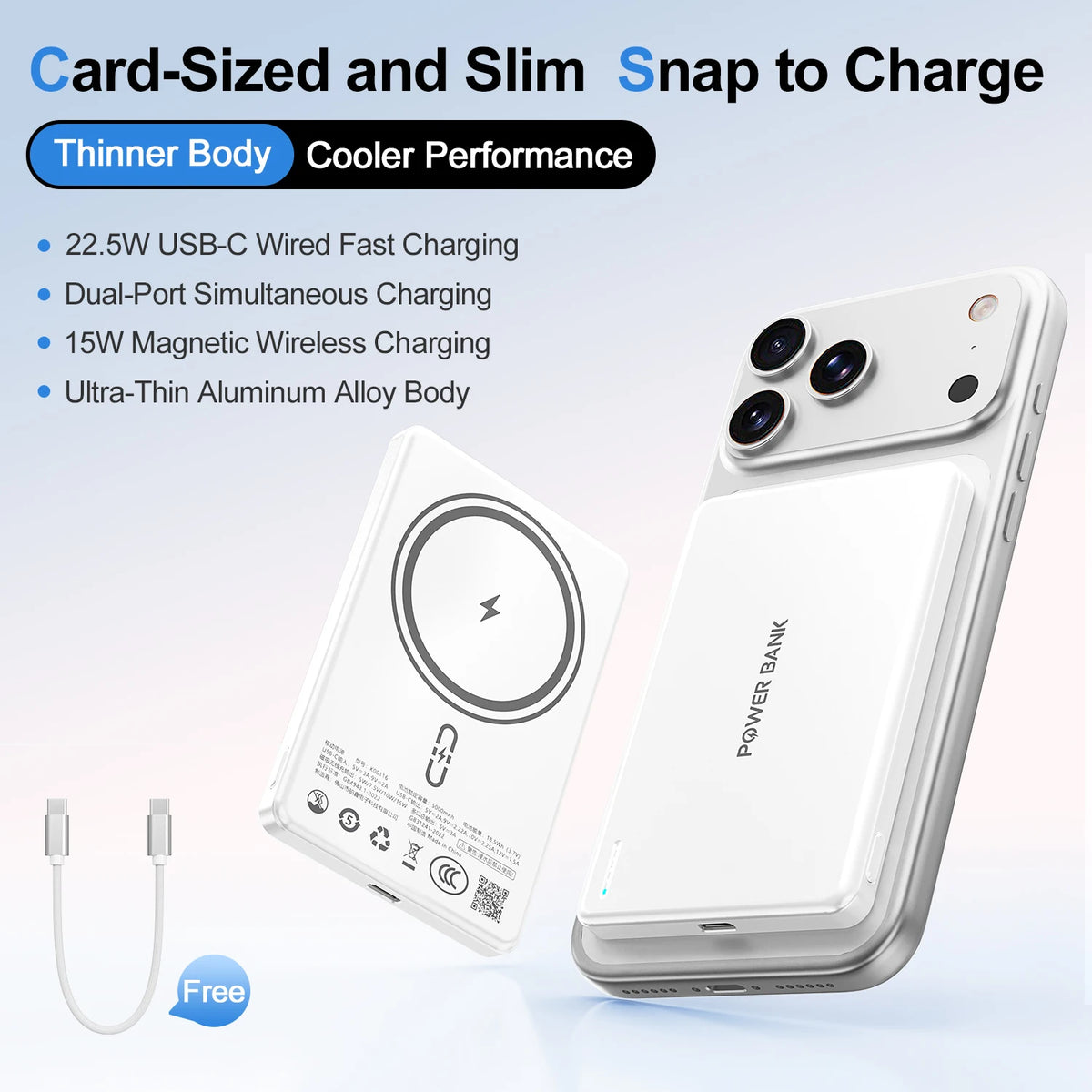 Fast Charging Magnetic Power Bank 5000mah Phone Charger 15 W Ultra Slim Powerbank
