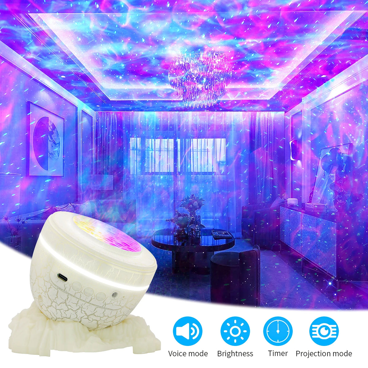 Led Projector Night Light Star Dinosaur Egg Sky Projector Remote Control Voice Blue Tooth