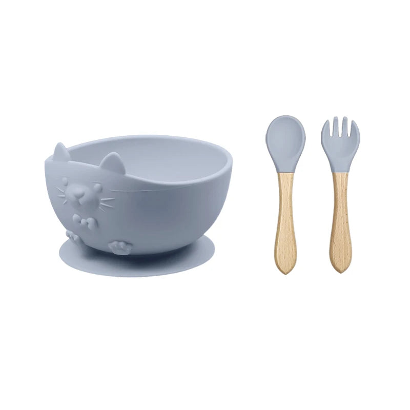 Food Grade Silicone Baby Feeding Set With Cup Bowl Plate Bib Spoon and Fork Easy Clean