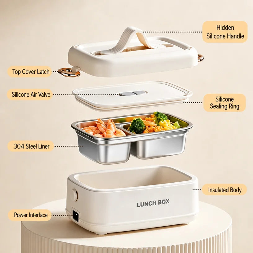 Electric Lunch Box 48W Low Power Back to School Stainless Steel Portable Electric Food