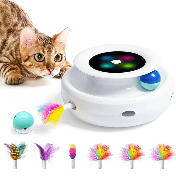 3 in 1 Automatic Interactive Cat Toy Electric Rotating Butterfly Feather Glow Ball Indoor