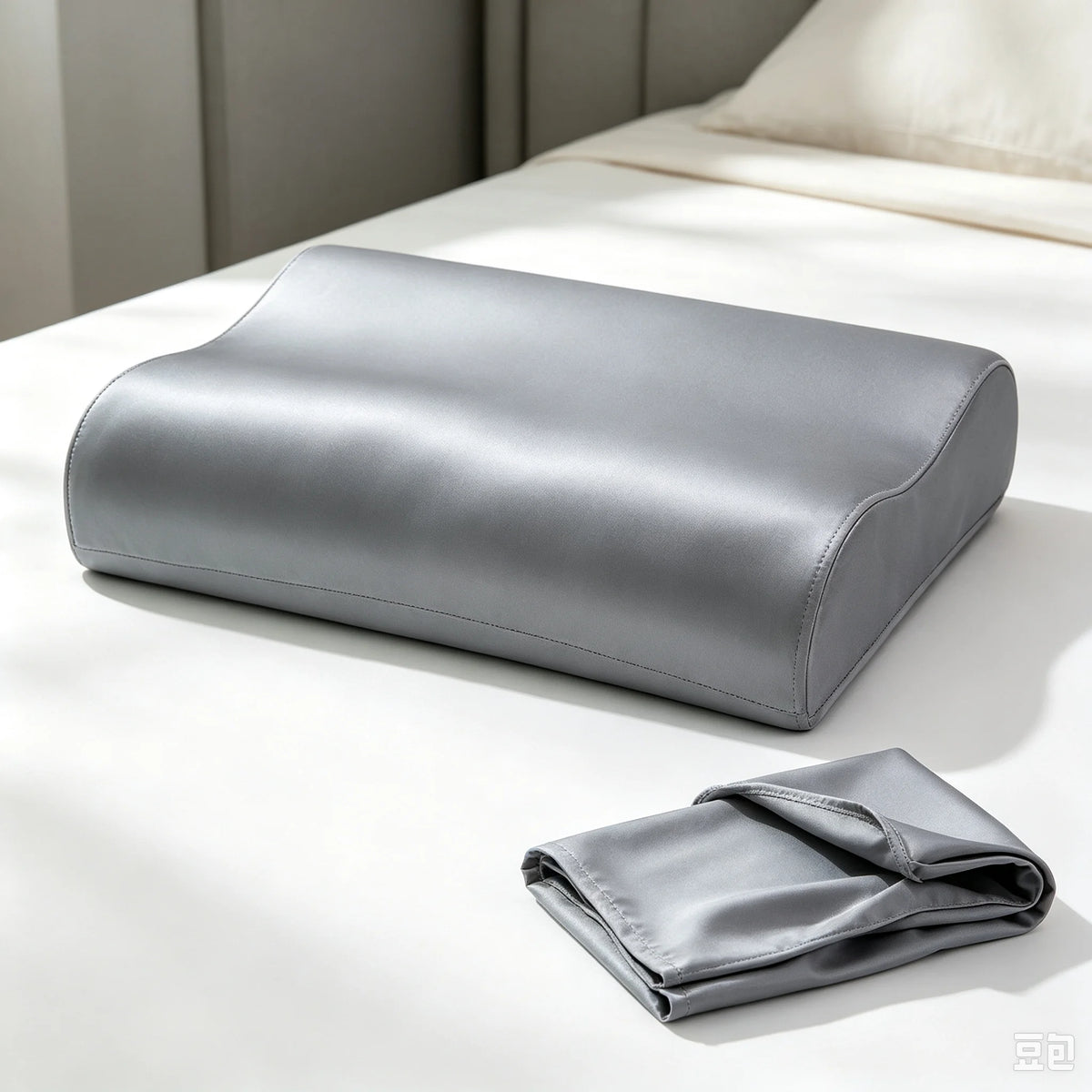 Household Wave Contour Pillow Replacement Cover, Breathable Satin Fabric Ergonomic Height