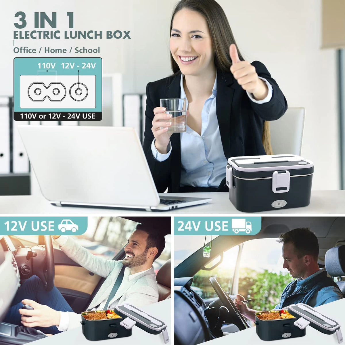 1.8L Self Heating Electric Lunch Box Food Warmer,Portable Heated Electric Lunchbox
