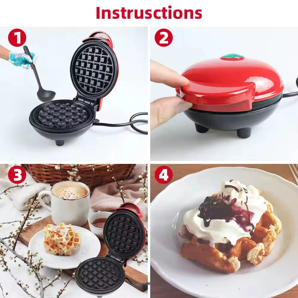 Mini Electric Waffle Maker for Breakfast Sandwich Home Bread Cake Baker with Pot Dutch