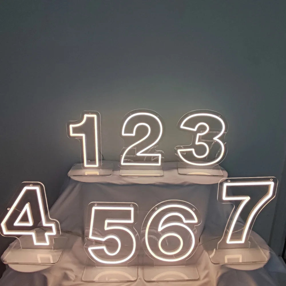 Number LED Neon Sign Large Neon Light Clear Acrylic Backboard Advertising Signage Home