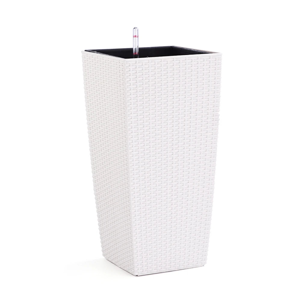 Tall Square Cylinder Self-Watering Eco-Friendly Plastic Planter Flower Pot for Home