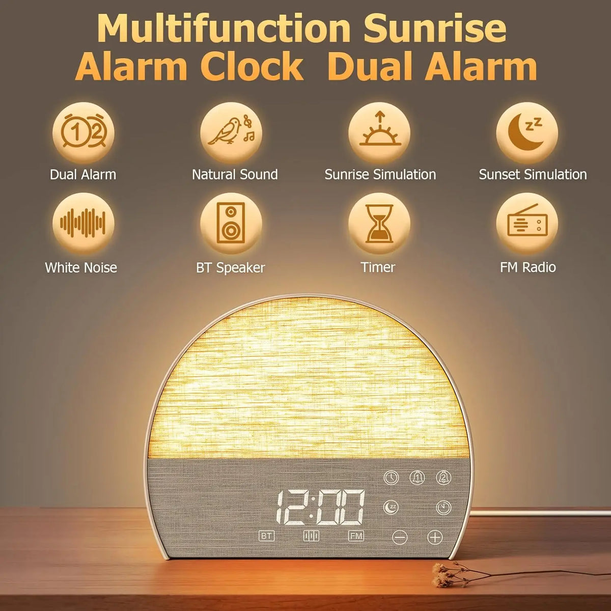 Digital Electronic Fabric Wake-Up Light & Smart Sunrise Alarm Clock with White Noise