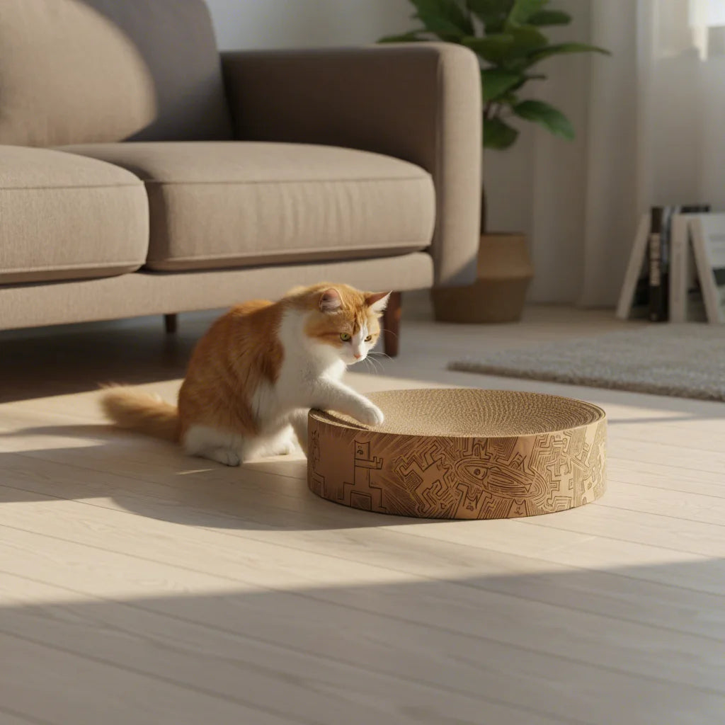 Canned Festival Style Cat Scratcher Bed Eco-Friendly Natural Color Corrugated Cardboard