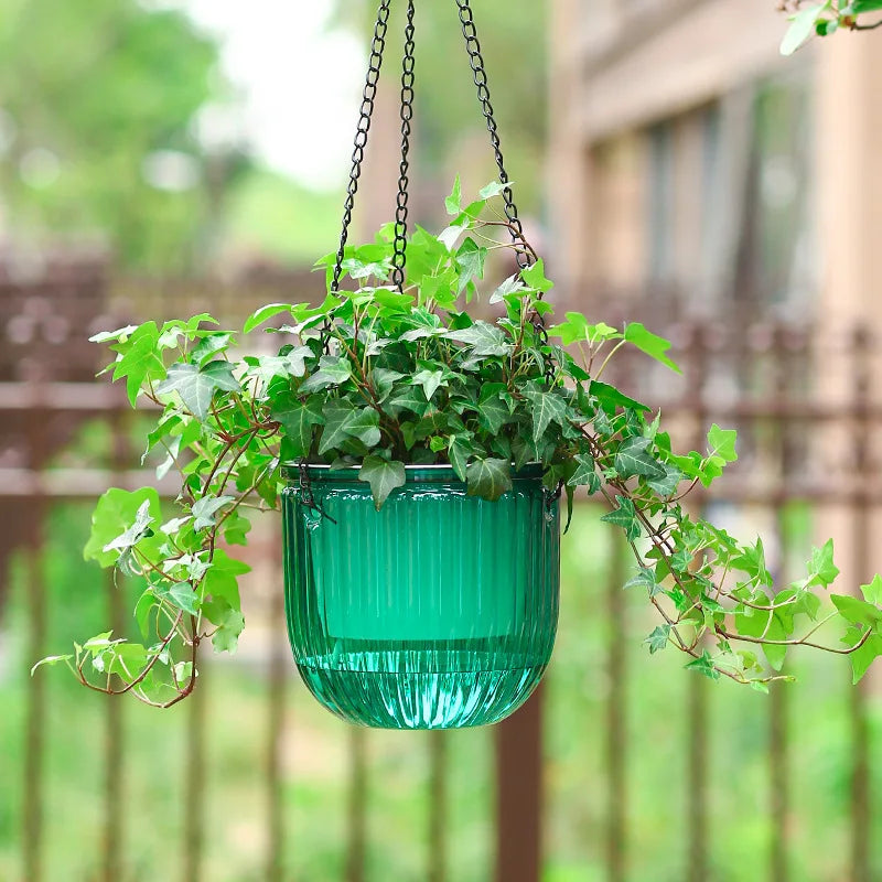 Resin Self Watering Hanging Planters Indoor/Outdoor Flower Pots Hooks Drainage Holes 3.5L
