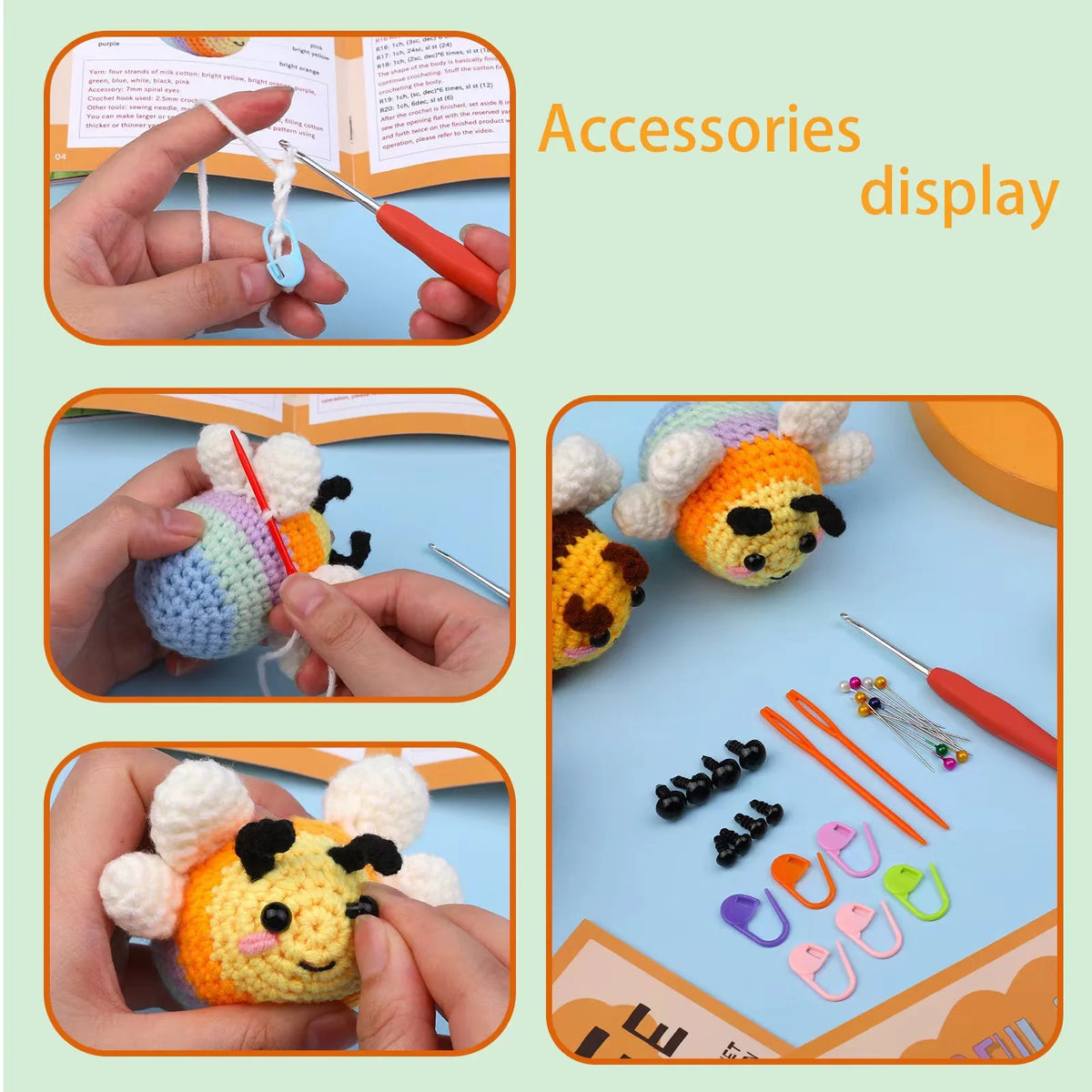 DIY Knitting Kit Customizable Embroidery Flower Animal Crochet Set Beginner Adults Yarn