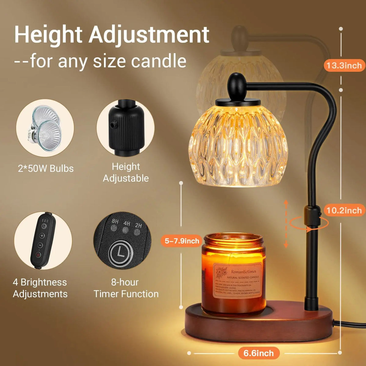 Candle Warmer Lamp with Dimmer Timer Electric Light Vintage Dimmable Wax Melting Lamp