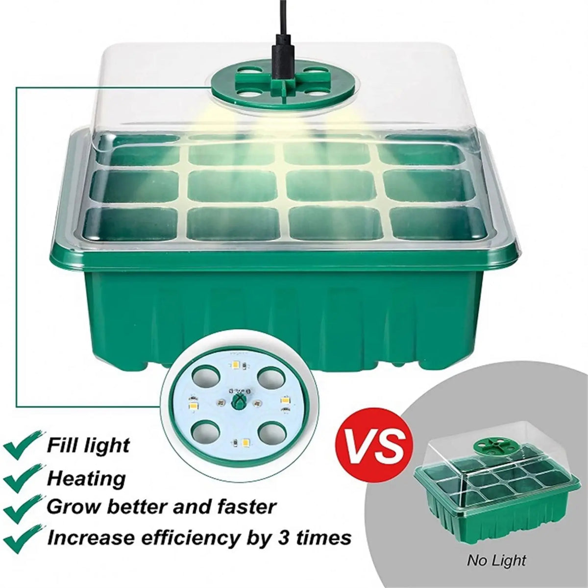 5Pack Seed Starter Tray With Grow Lights Seedling Kit Plant Humidity Domes Indoor