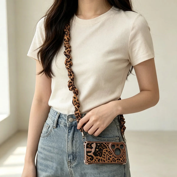 Autumn/Winter Leopard-Print Fabric Phone Strap Long Crossbody Lanyard High-End Alloy