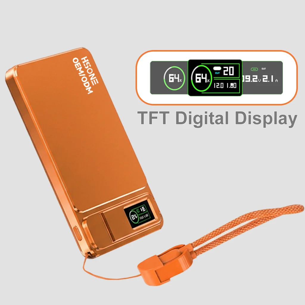 N52 Magnetic Power Bank with Stronger Grip TFT Real-Time Display 15W Fast Wireless