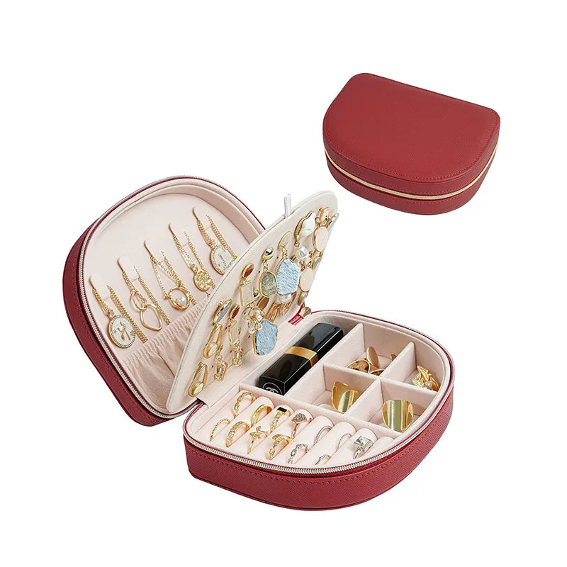 X133 Portable Travel Jewelry Box-Small 2-Layer Oval Jewelry Organizer with Zipper