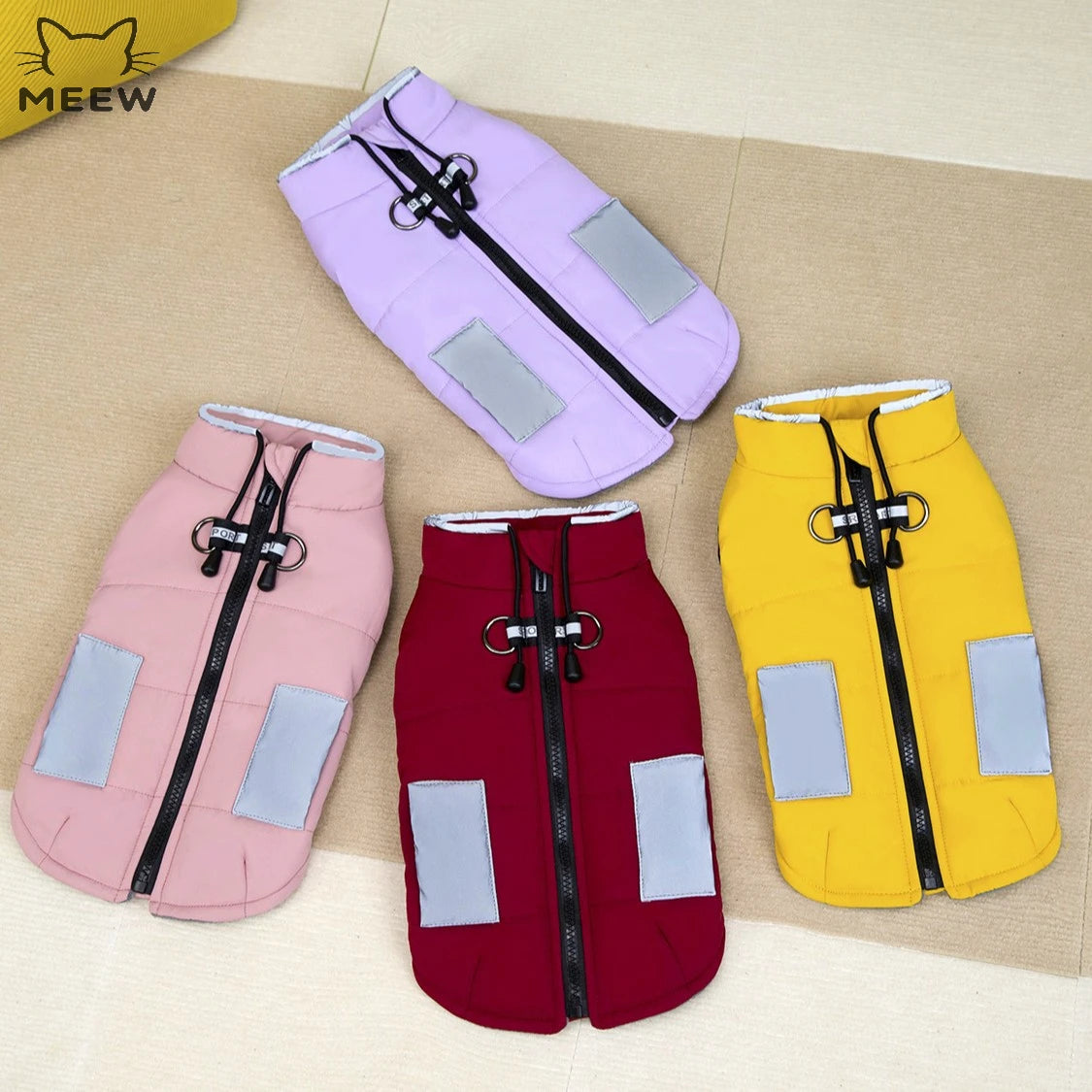 Water Resistant Pet Puffer Vest Reflective Pocket Design Dog Warm Jacket With Leash Ring