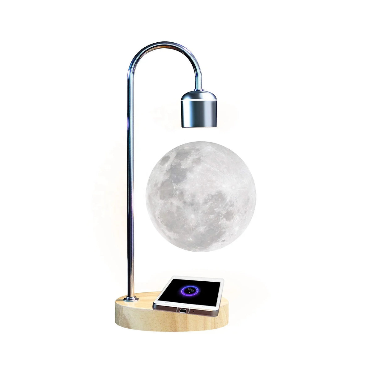 Table Lamp Magnetic Levitating 3D Moon Lamp with Wireless Charger Faux Wood Base for Kids
