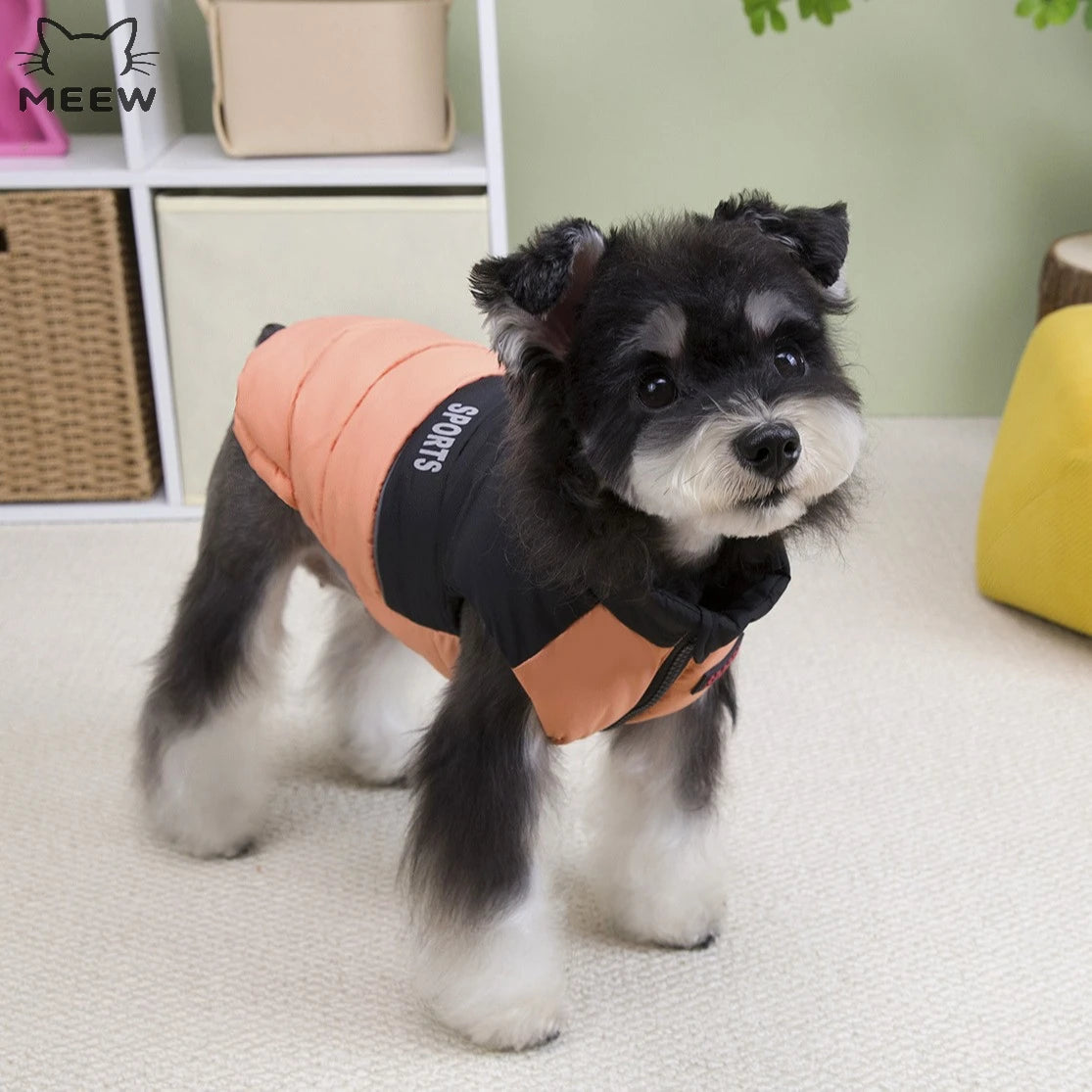 Two Tone Sports Dog Puffer Vest Winter Warm Pet Coat Reflective Strip Zipper Design