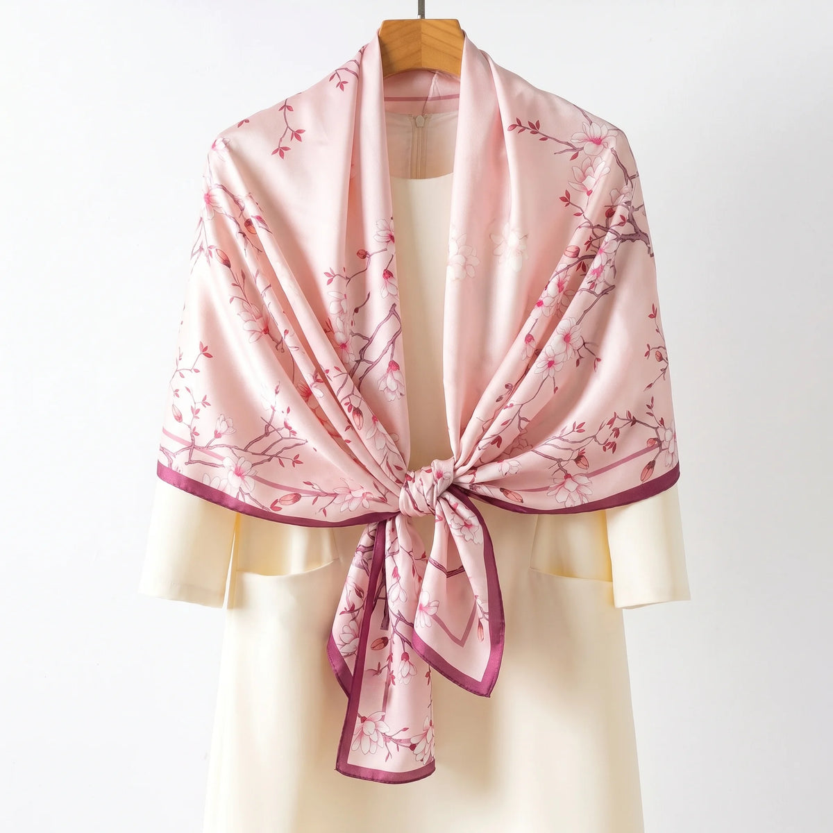 Luxury 100% Mulberry Silk Shawl for Women Custom Digital Print Vintage Floral Long Scarf