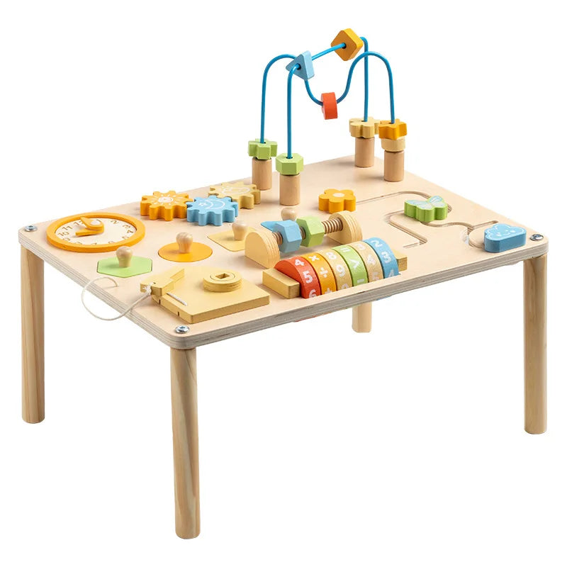 Montessori Wooden Children 4-6 Years Activity Table Busy Board Game Beads Blocks Hand-Eye