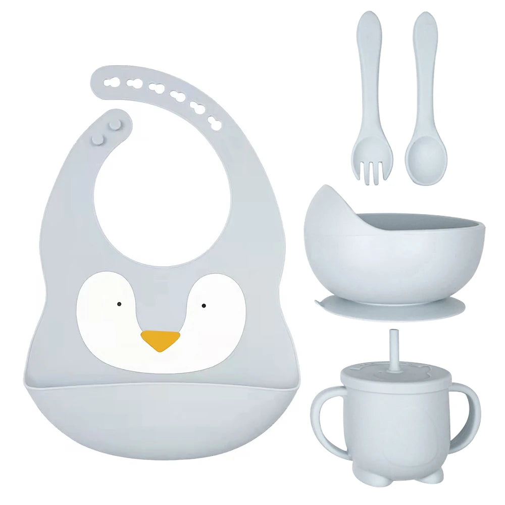 8pc Bebe Silicone Feeding Set Toddler Weaning Set Suction Bottom Infant Dining Tableware