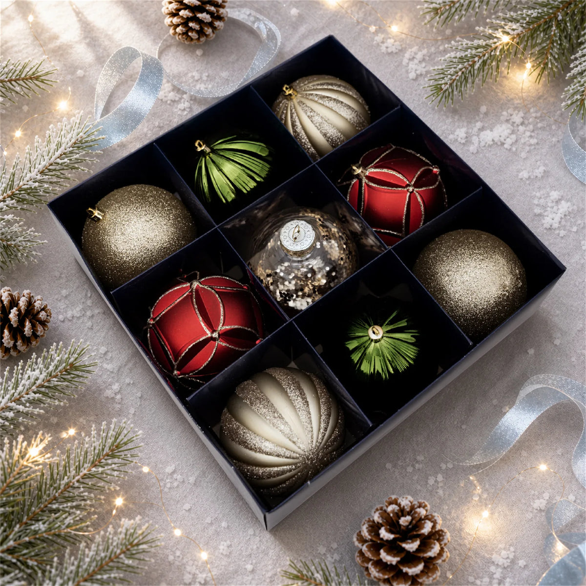 High-Quality 9-Piece Christmas Ball Set with Embossed Diamond Pattern Colored Balls