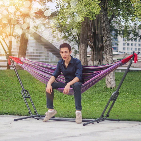 Outdoor Garden Camping Hammock Swing Chair Double Hammock with Steel Stand and Carrying