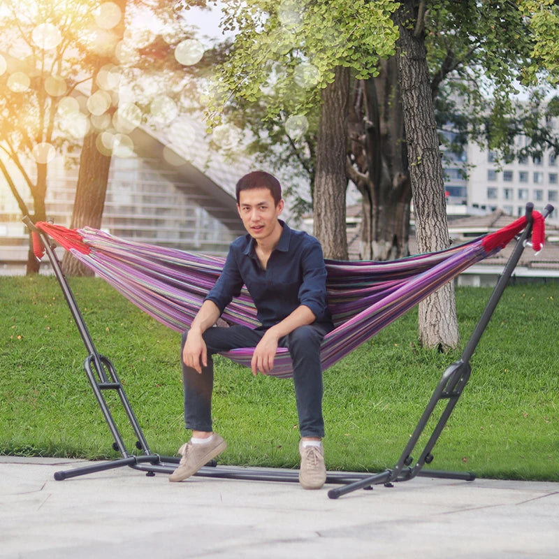 Outdoor Garden Camping Hammock Swing Chair Double Hammock with Steel Stand and Carrying