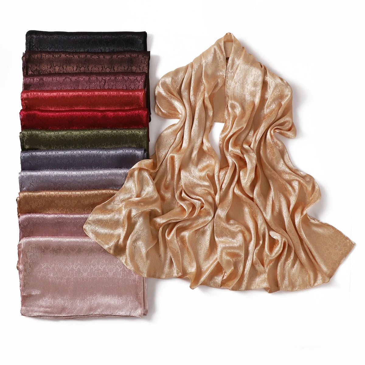 New Solid Color Satin Jacquard Long Scarf Breathable Soft Faux Silk