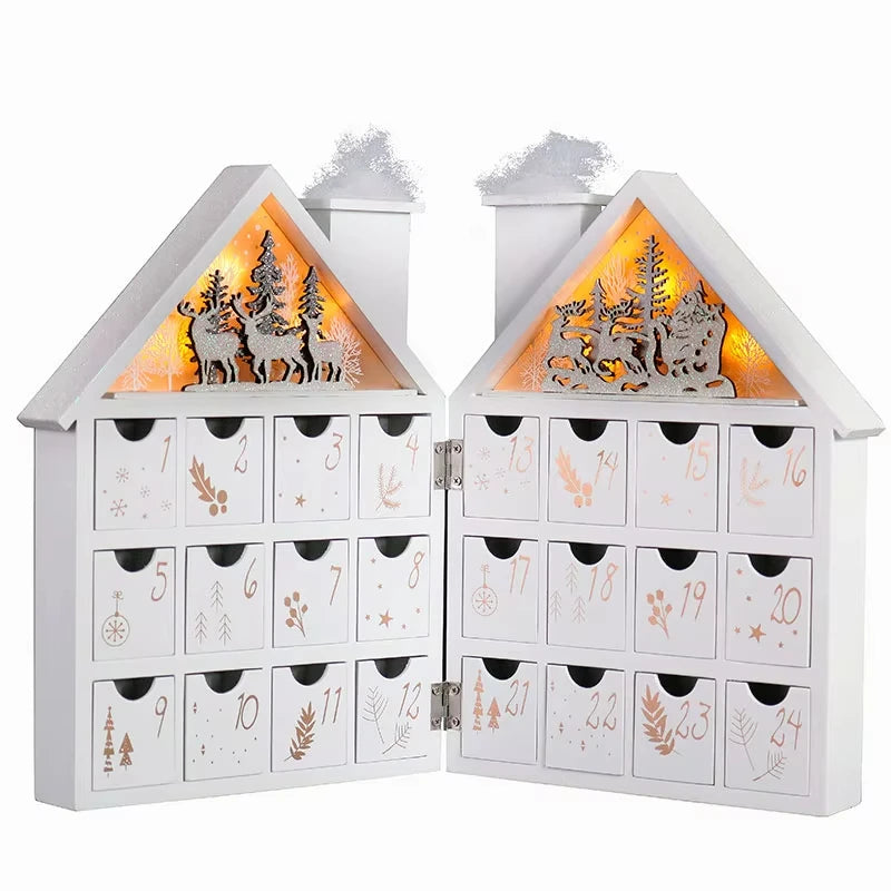 House Shape Table Led Ornament Wooden Christmas 24 Days Countdown Decoration Desktop