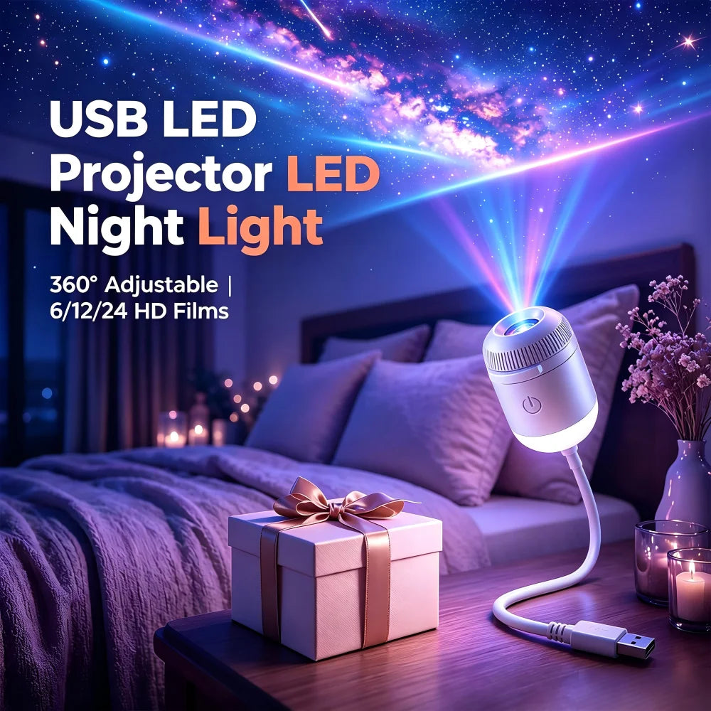 6 Projection Films Galaxy Star Projector Night Light ABS Material USB Powered Adjustable