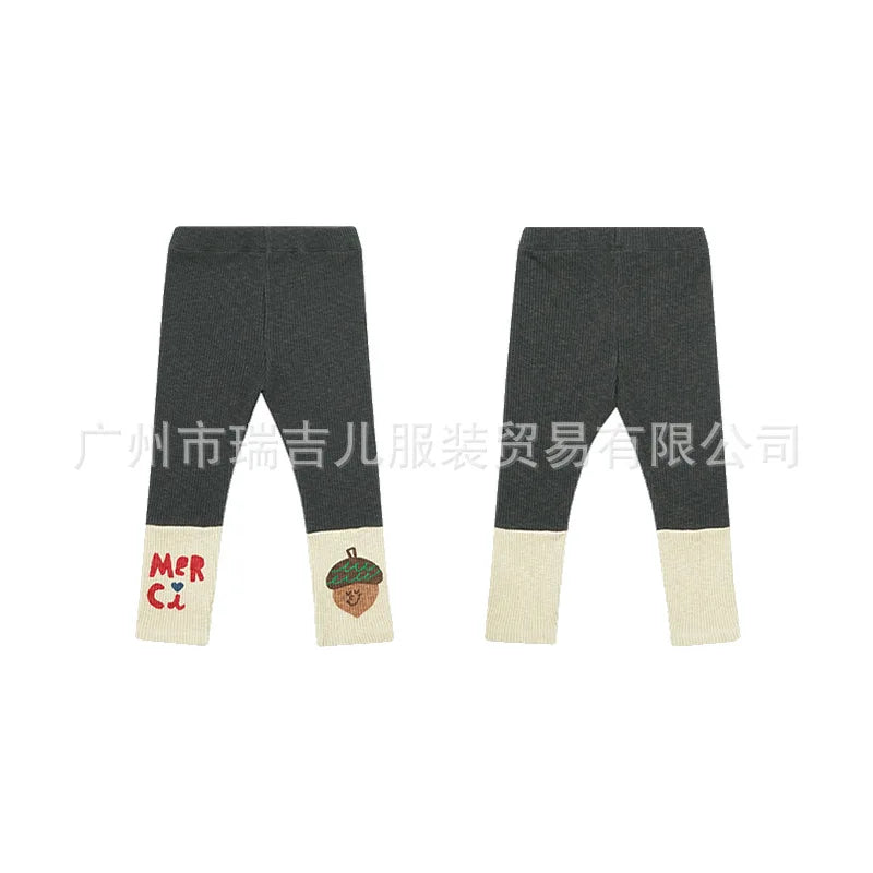 Stock Childrens Cotton Fleece-Lined Thickened DERON Base Leggings; Autumn/Winter Kids