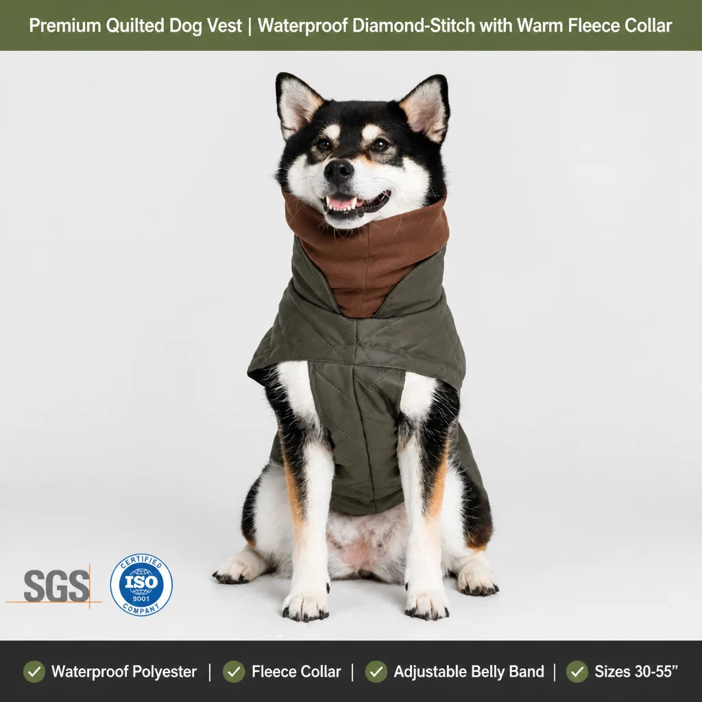 Quilted Dog Winter Coat Padded High Collar Warm Waterproof Windproof Fleece Lined Cape