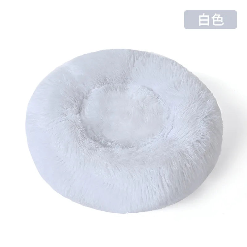 Custom Fluffy Donut Dog Bed Long Plush Calming Pet Bed Soft Round Cat Bed with Anti Slip