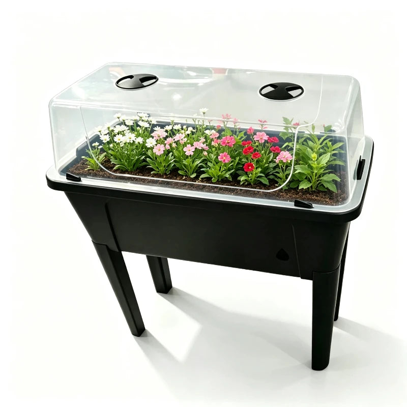 Eco-Friendly Black Plastic Self Watering Elevated Planter Box with Protecting Lid