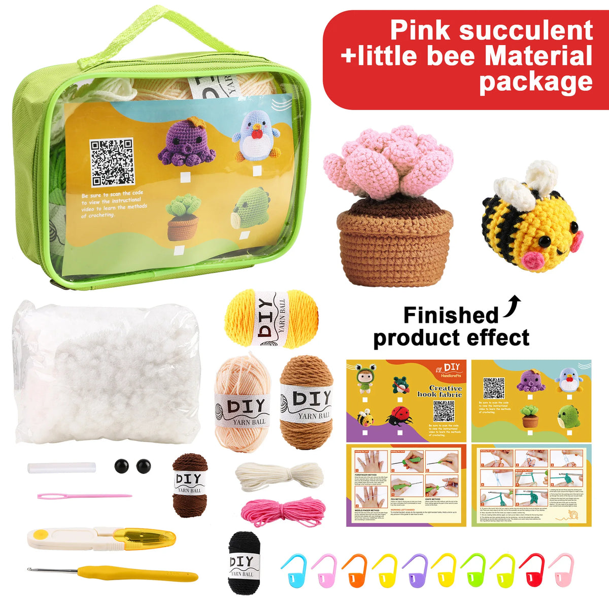 Animal Crochet Kit for Beginners DIY Amigurumi Starter Kit with Yarn Hook