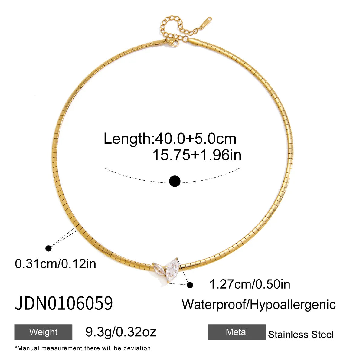 Women'S 18K Gold-Plated Stainless Steel Choker Necklace Sporty Light Luxury Elastic