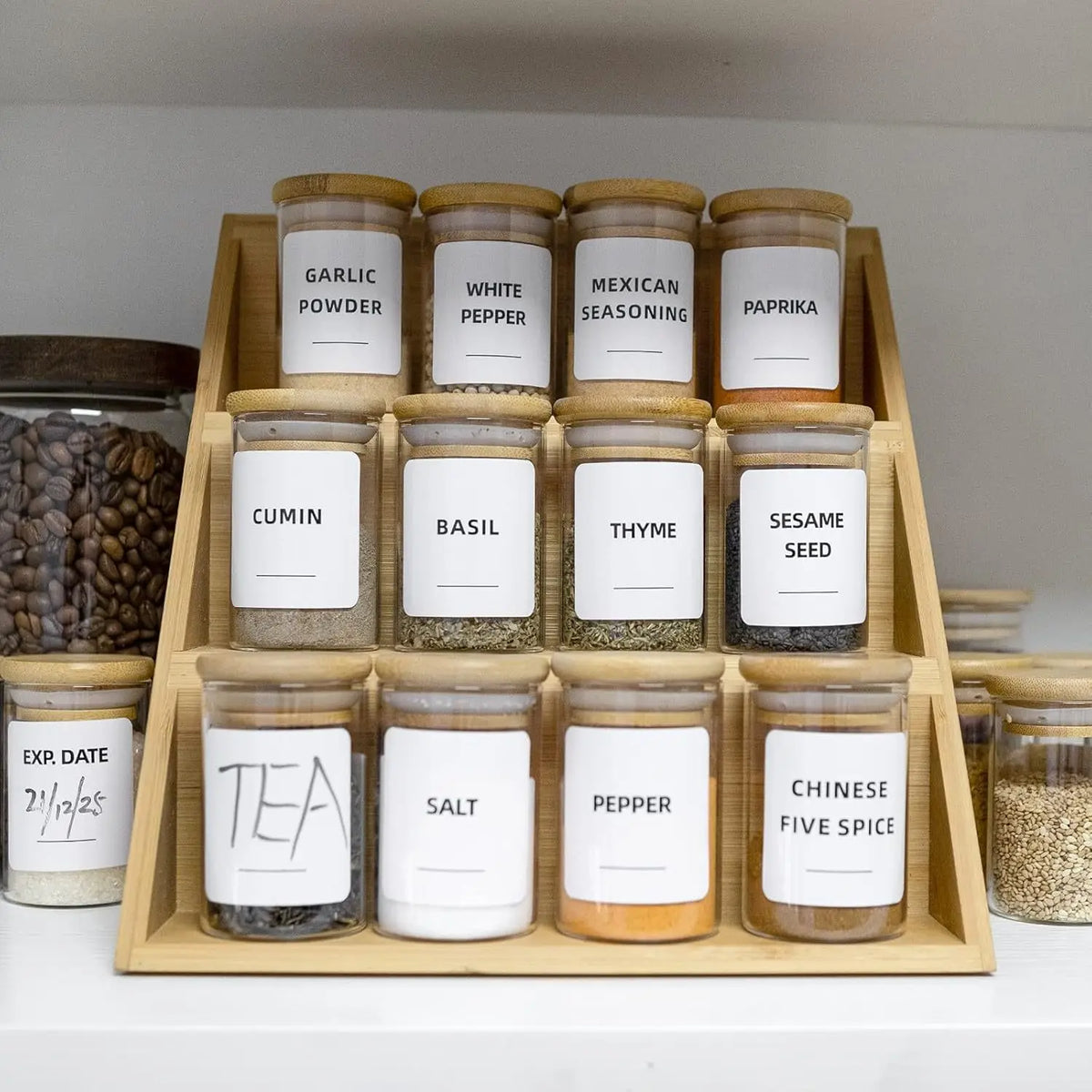 Square Spice Bottle Set Glass Jar with Bamboo Lid for Kitchen Storage Spice Container