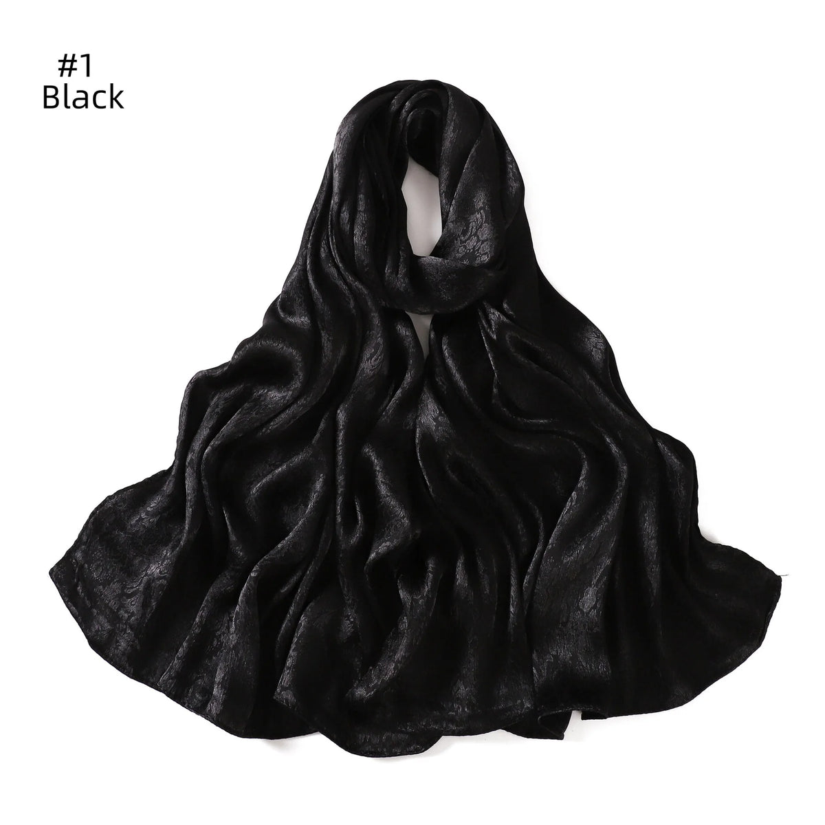 New Solid Color Satin Jacquard Long Scarf Breathable Soft Faux Silk