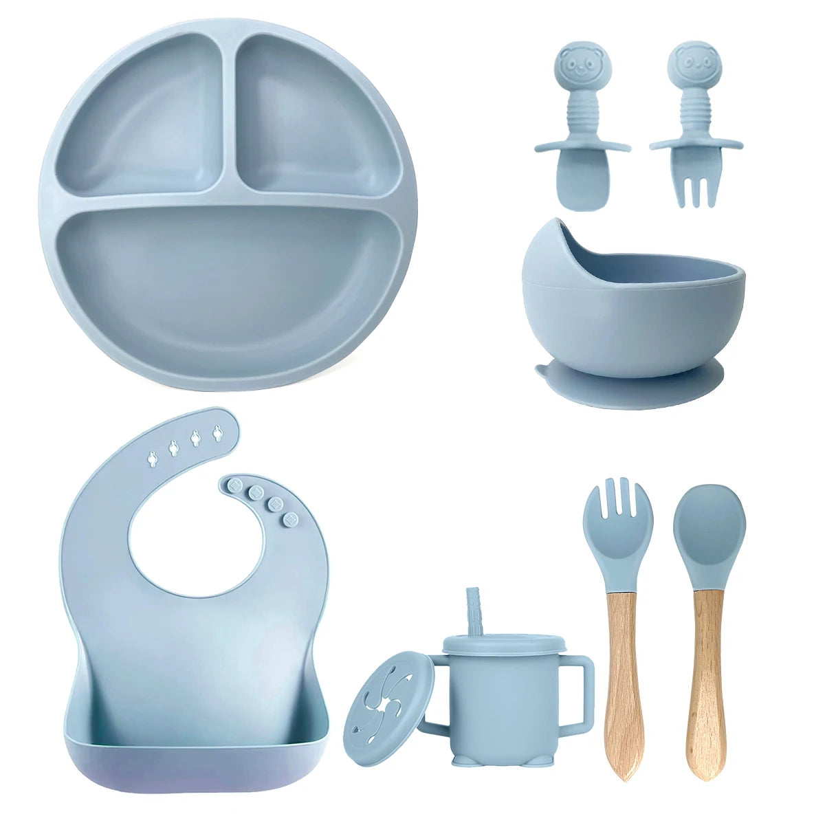 10 Soft Silicone Baby Feeding Equipment Set Spoon Fork Printed Pattern Comfortable