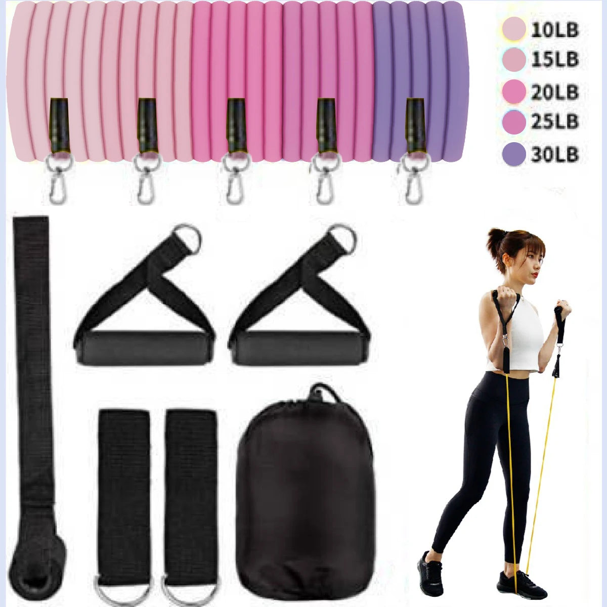 Yongsheng Brand Gym Resistance Bands Loop Set 11pcs TPE Exercise Bands Handles Jump Rope