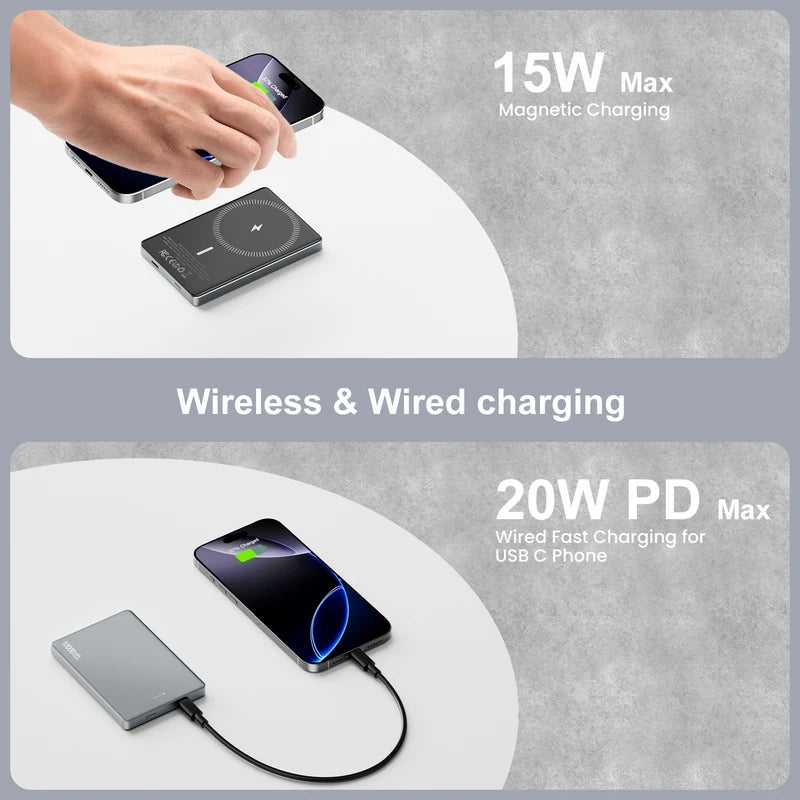 Ultra Wireless Magnetic Power Bank 10000mAh 20W Fast Charging ABS+Alloy Portable Lithium